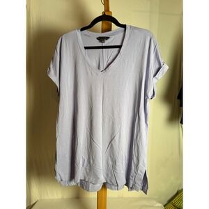 Banana Republic Womens V-Neck T-Shirt Lavender Purple Rolled Sleeve Top Large